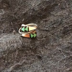 Vintage turquoise onyx abalone ring